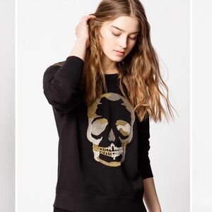 Zadig & Voltaire Black Upper Camo Skull Embroidered Sweatshirt, Size Large